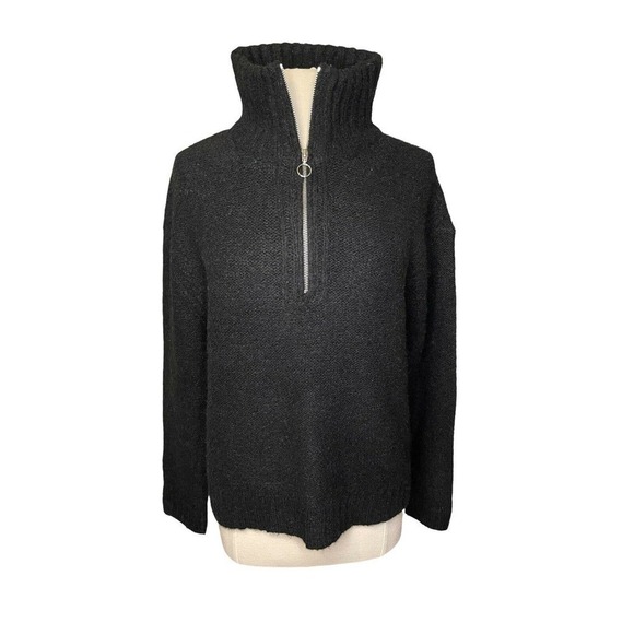 Vince Camuto Chunky Oversized Soft Turtleneck Quarter Zip Black Sweater Small - Picture 1 of 8